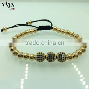 Macramen Beads Bracelet Stainless Steel Micro Pave HQ PVD Plated No Color Lose Blue CZ AAA Grade Stones thumbnail-1