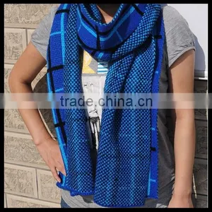 Winter Red and Blue Checker Work Infinity Scarf Soft and Cute for Friend Gift at Stock thumbnail-1