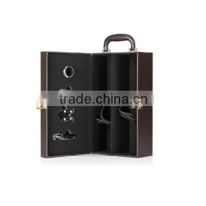 Handle Double Leather Wine Box With Accessories thumbnail-2