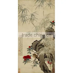 High Simulation Painting of Bamboo, Rocks and Bird thumbnail-1