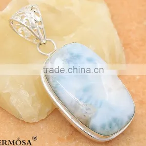 Hermosa New Natural LARIMAR Hot Jewelry 925 Sterling Silver Necklace Pendant thumbnail-1