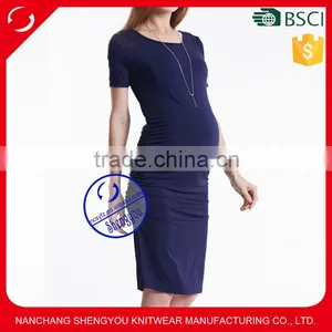 Custom Spandex Bamboo Fiber Plain Blank Short Sleeve Maternity Dresses thumbnail-1