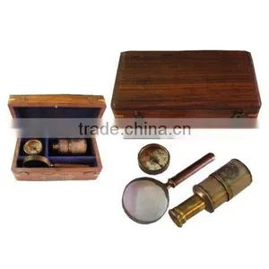 Nautical Magnifying Glass.compass and Telescope in Wooden Box A65 thumbnail-1