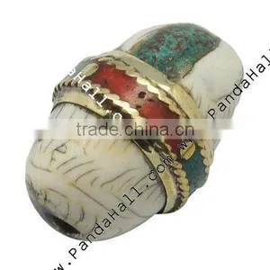 Shell Beads, Giant Clam, With Copper Findings and Enamel Enlaced, White, Size: About 18mm Wide, 26mm Long, Hole: 2.5mm(SSB024) thumbnail-1