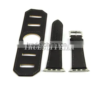 Black Leather Band for Apple Watch Link Leather Bracelet thumbnail-2
