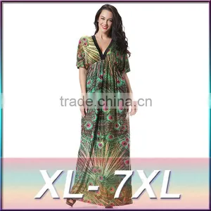 Beach Skirt Bat Sleeve Bohemia Peacock Flower Dress thumbnail-1