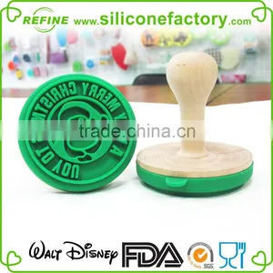 Food Grade Custom SANTA Design Silicone Cookie Stamp With Wooden Handle thumbnail-1