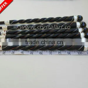 BLACK AGATE TWISTED FACETED WAND WOODEN HEALING STICK thumbnail-1