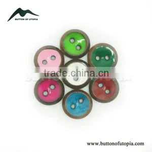 Fancy 2 Holes Colorful Red, Pink, White, Green, Blue High Quality Wood Shirt Button thumbnail-1