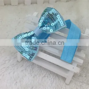 New Arrival 3inch Sequin Hair Bows Sequin Bows With Elastic Baby Headband for Baby Girls Hairband for Headwear in Stock thumbnail-5
