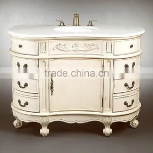 Exquisite Wood Carved Bathroom Vanity Table With Mirror, Retro Wooden Bathroom Vanity Cabinet With Sink thumbnail-4