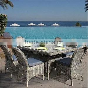 2017 Sigma UV Resistant All Weather Cream-colored Rattan Rectangular Glass Top Monaco Dining Table thumbnail-1