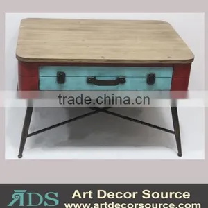 Trunk Style Wood Top Corner Table With Drawer thumbnail-1