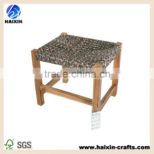 24cm Rush Seat Brown Finished Wooden Stool thumbnail-1