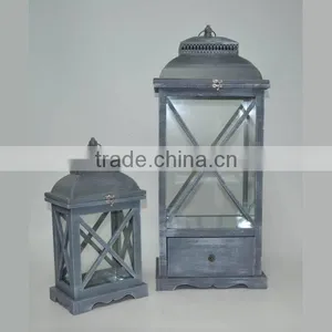 Brown Wooden Candle Lantern With Drawers thumbnail-1