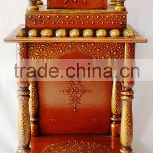 Hand Painted Copper Finish Mini Wooden Temple With Drawer thumbnail-1