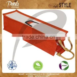 Jute Wine Bag With Cane Handle for One Bottle thumbnail-3