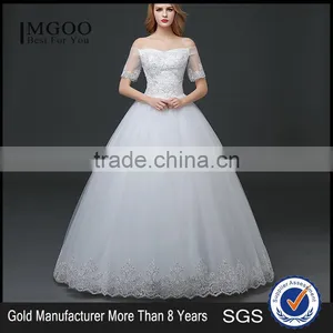 MGOO Elegant Custom Made White Crystal Wedding Dress Ball Gown Beach Bridal Dress Frock Style Tulle Designs Saree thumbnail-1