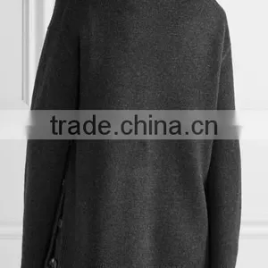 High Quality Slips On Charlcoal Wool and Cashmere-Blend Turtleneck Sweater With Scoop Hem thumbnail-3