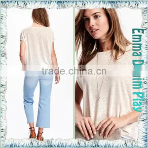 Casual Wear Ladies Sexy Thin Fabric Boat Neck T-Shirts for Hot Summer thumbnail-3