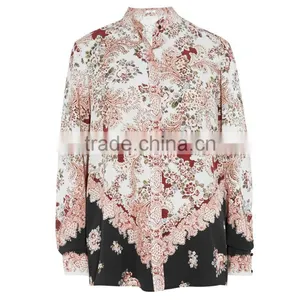 Ladies New Fashion Rayon Printing Long Sleeve Blouse Factory Manufacture With Good Quality thumbnail-3