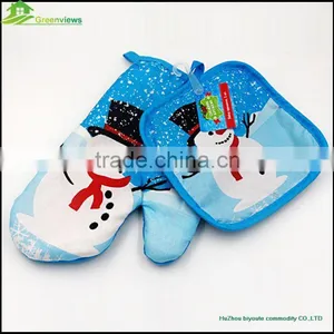 Christmas Style Cotton Kitchen Oven Glove Kitchen Printed Cotton Insulation Pad Two-piece Insulation Gloves GVJMX01 thumbnail-3