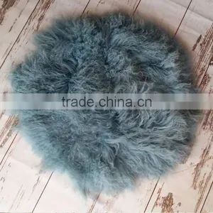 Vintage Wool Ruffle Blanket Newborn Felted Flokati Rug Basket Stuffer Round Fur Blanket Backdrop Photography Props thumbnail-6