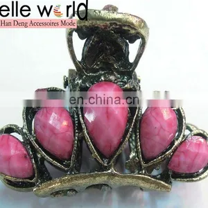 Women Crystal Rhinestone Bronze Peacock Hair Clip thumbnail-1