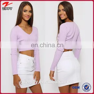 China Wholesale Clothing Women Sweater in Purple thumbnail-1