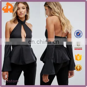 Sexy v Neck Blouse With Bell Sleeve New Blouse Neck Design Blouse thumbnail-1