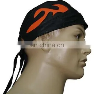 HMB-901E LEATHER SKULL CAP DURAG ORANGE FLAME STYLE BIKER SKULLCAP HATS thumbnail-1