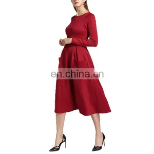 Latest Design Lady Casual Dress Red Fashion Long Sleeve Autumn Dress For Woman thumbnail-2
