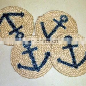 Anchor Printed Nautical Rope Coaster Jute Rope Coaster Custom Nautical Rope Coaster thumbnail-1