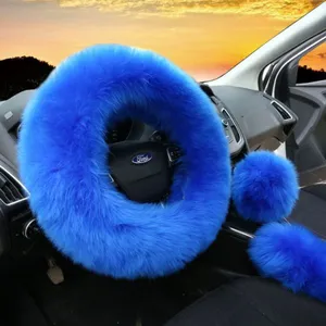 Premium Fluffy Genuine Sheepskin Fur Car Steering Wheel Cover thumbnail-1