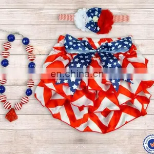 Newborn Baby Ruffle Chiffon Diaper Cover Cute Red White Polka Dot Bloomer With Headband and Necklace Wholesale thumbnail-3