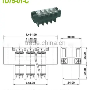 Barrier Type Through Panel Terminal Block With Cover PBT and Current 75A thumbnail-2