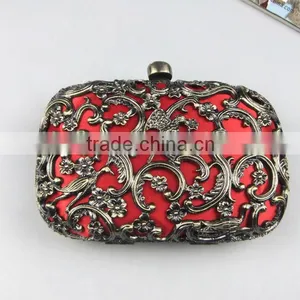 NEW Chinese Style Antique Brass Decorative Pattern Metal Clutch Evening Bags With Chain thumbnail-1