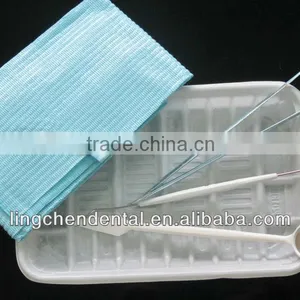 Dental Disposable 5 Sets (mouth Mirror, Probe, Bib, Tweezer, Tray) LC-DP01 thumbnail-1