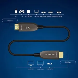 OEM Factory Wholesale 8K Fiber Optic HDMI 2.1 AOC-Active Optical Cable-AM to AM,48Gbps,HDR, EARC, Durable TPU Jacket thumbnail-3