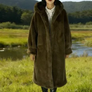 Women's Long-line Faux Fur Mink-style Coat for Autumn and Winter thumbnail-2