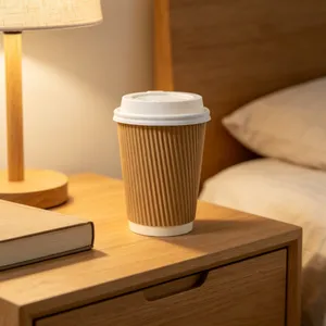 Ripple Wall Custom Logo Hot Paper Cups With Lid for Restaurants and Cafes thumbnail-1