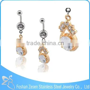 Navel Jewelry Piercing Dangling Pink Crystal Fake Belly Button Ring thumbnail-5