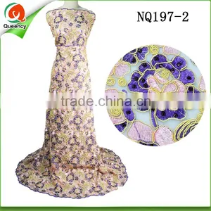 Lace Fabric Embroidery African French Lace Fabrics With Purple Rhinestone NQ197-2 thumbnail-1