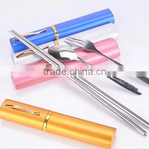 Flatware Set,foldable Stainless Steel Fork, Spoon and Chopstick With Metal Container thumbnail-1