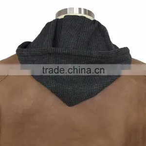 Man Wear Supplier Good Quality New Fashion Wholesale Brown PU Leather Jacket With Hood thumbnail-2