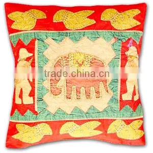 Elephant Pathwork Kanthawork Cushion Cover thumbnail-1