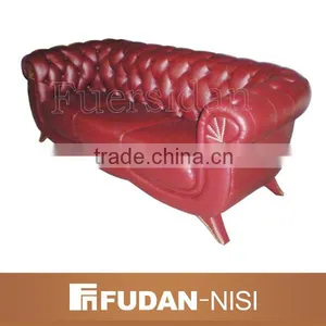 Italian Classic Red Leather Chesterfield Sofa With Wood Trim thumbnail-1