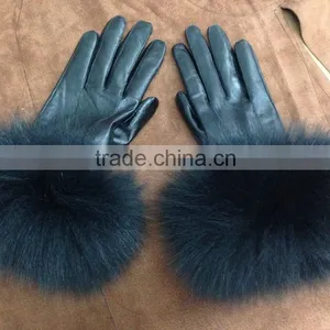 High Quality Sheepskin Leather Gloves With Fox Fur Trim Gloves thumbnail-3