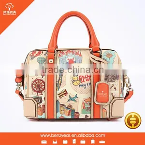 Fashion Pu Leather Women Bag Canvas Tote Bag With Colorful Pics Printing thumbnail-1
