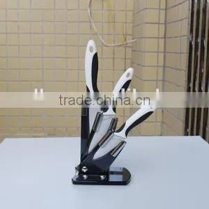 Double Injection Handle Black and White Color ABS or PP Handle General Use Kitchen Ceramic Knife Set in Plastic Holder thumbnail-1